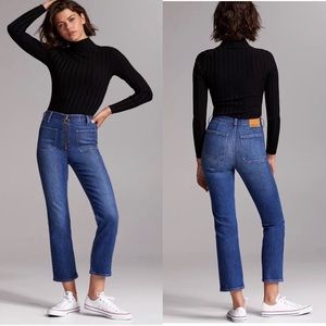 Denim Forum Aritzia Just Peachy Straight High Waist Jeans Medium Wash